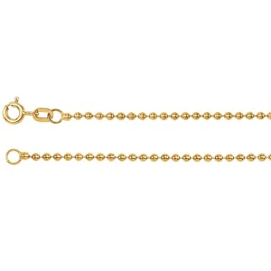 14k Yellow Gold 1.75mm Hollow Bead 16" Chain