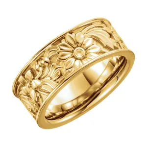 14k Yellow Gold 8.5mm Floral-Inspired Band Size 8