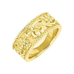 14k Yellow Gold Floral-Inspired Motif Band, Size 7