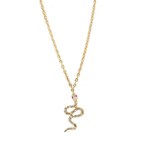 14K Yellow Gold Necklace with Diamond and Ruby Undulating Snake