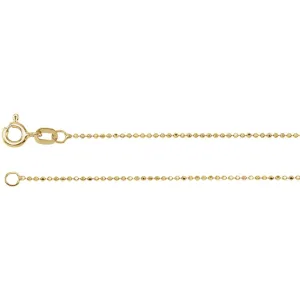 14k Yellow Gold Solid Diamond-Cut Bead 20" Chain