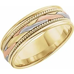 14K Yellow/White/Rose 7 mm Woven Band Size 9
