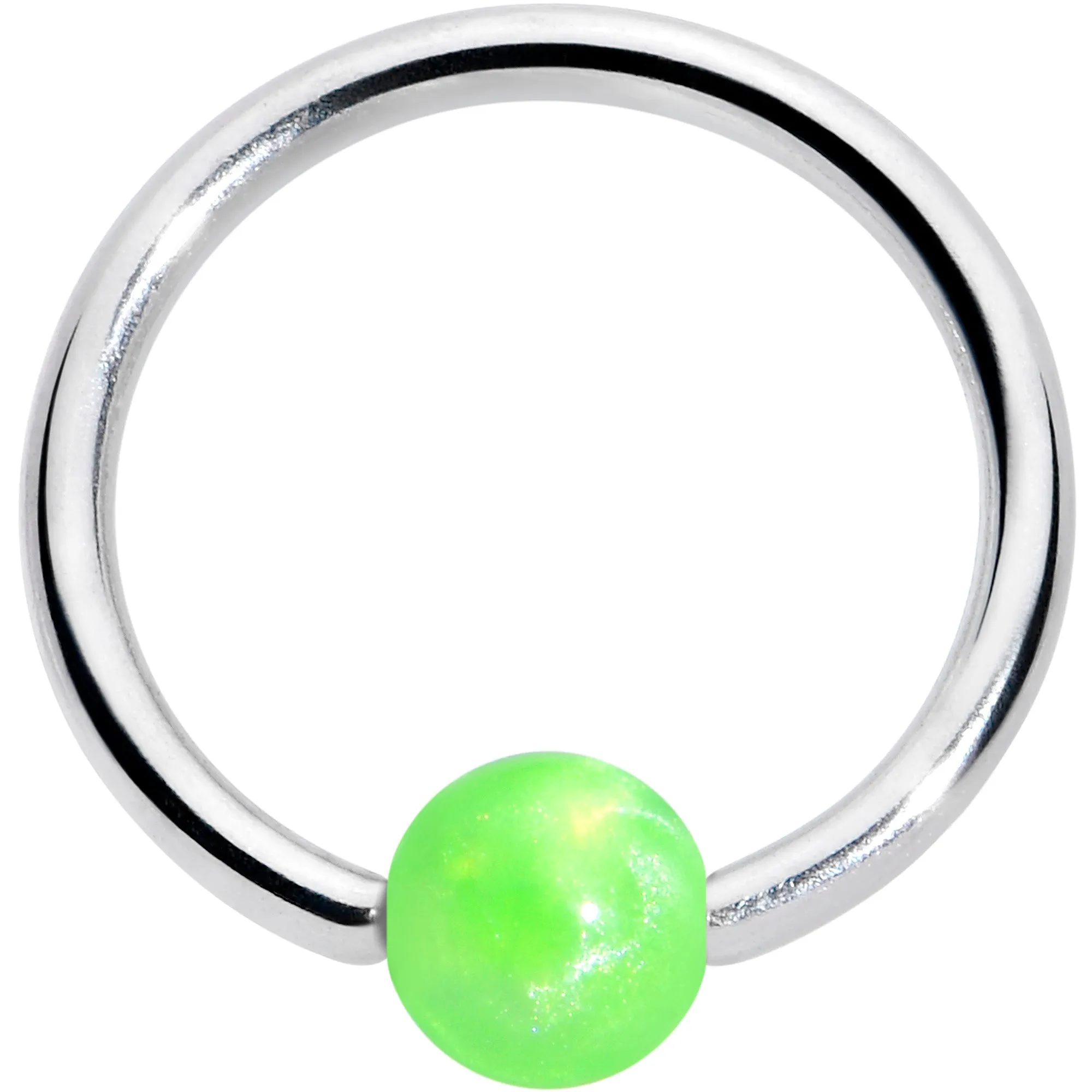 16 Gauge 3/8 Simple Opaque Bright Green Ball BCR Captive Bead Ring