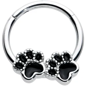 16 Gauge 3/8 Textured Black Paw Prints Hinged Segment Ring