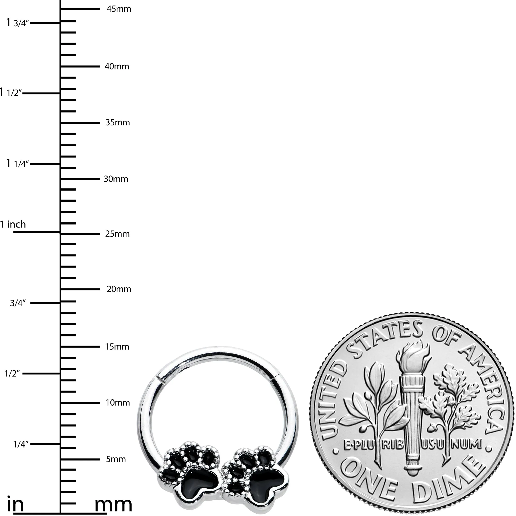 16 Gauge 3/8 Textured Black Paw Prints Hinged Segment Ring