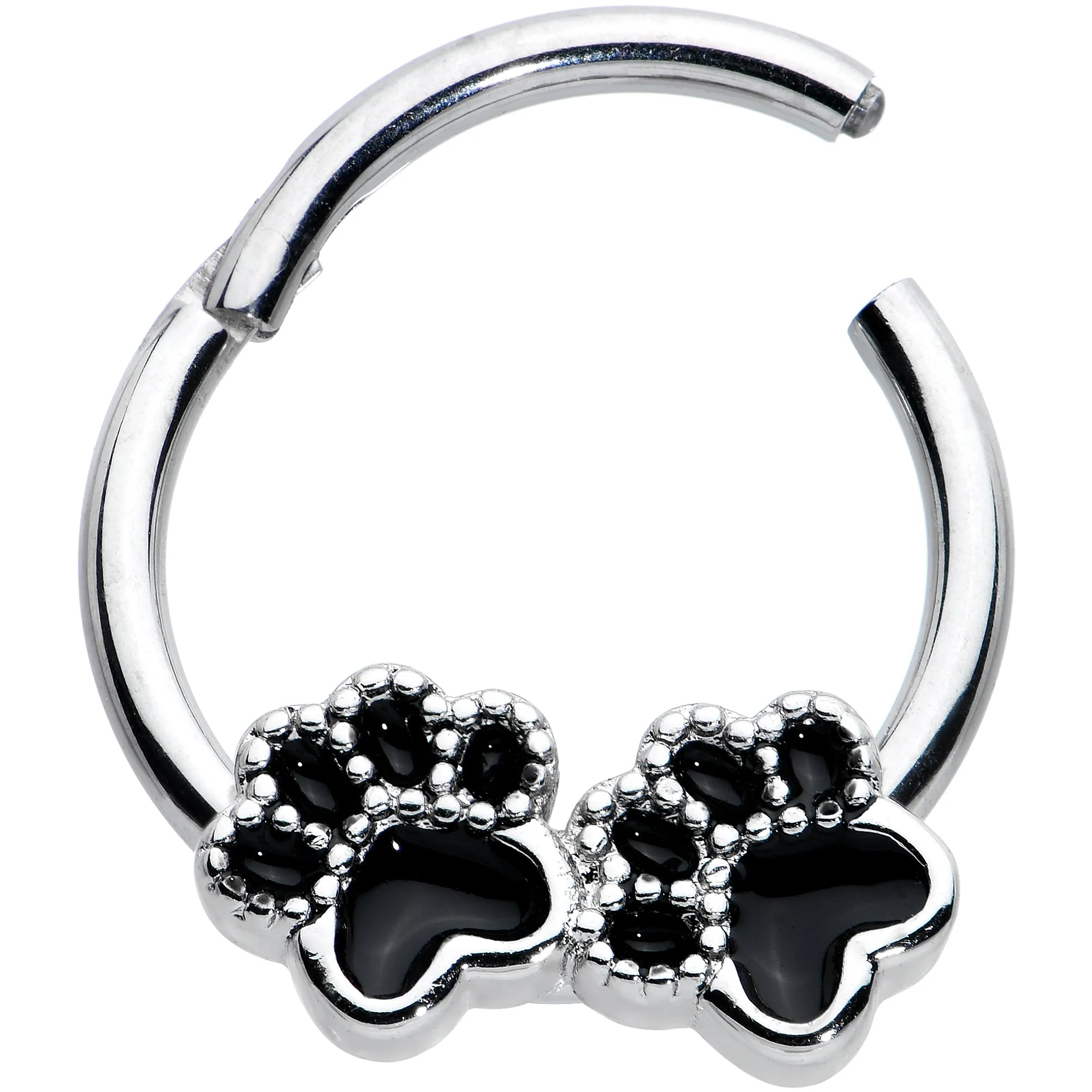16 Gauge 3/8 Textured Black Paw Prints Hinged Segment Ring