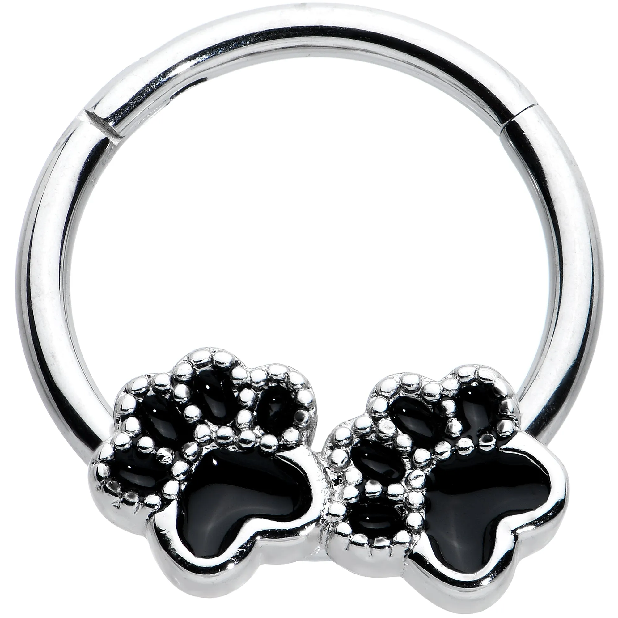 16 Gauge 3/8 Textured Black Paw Prints Hinged Segment Ring
