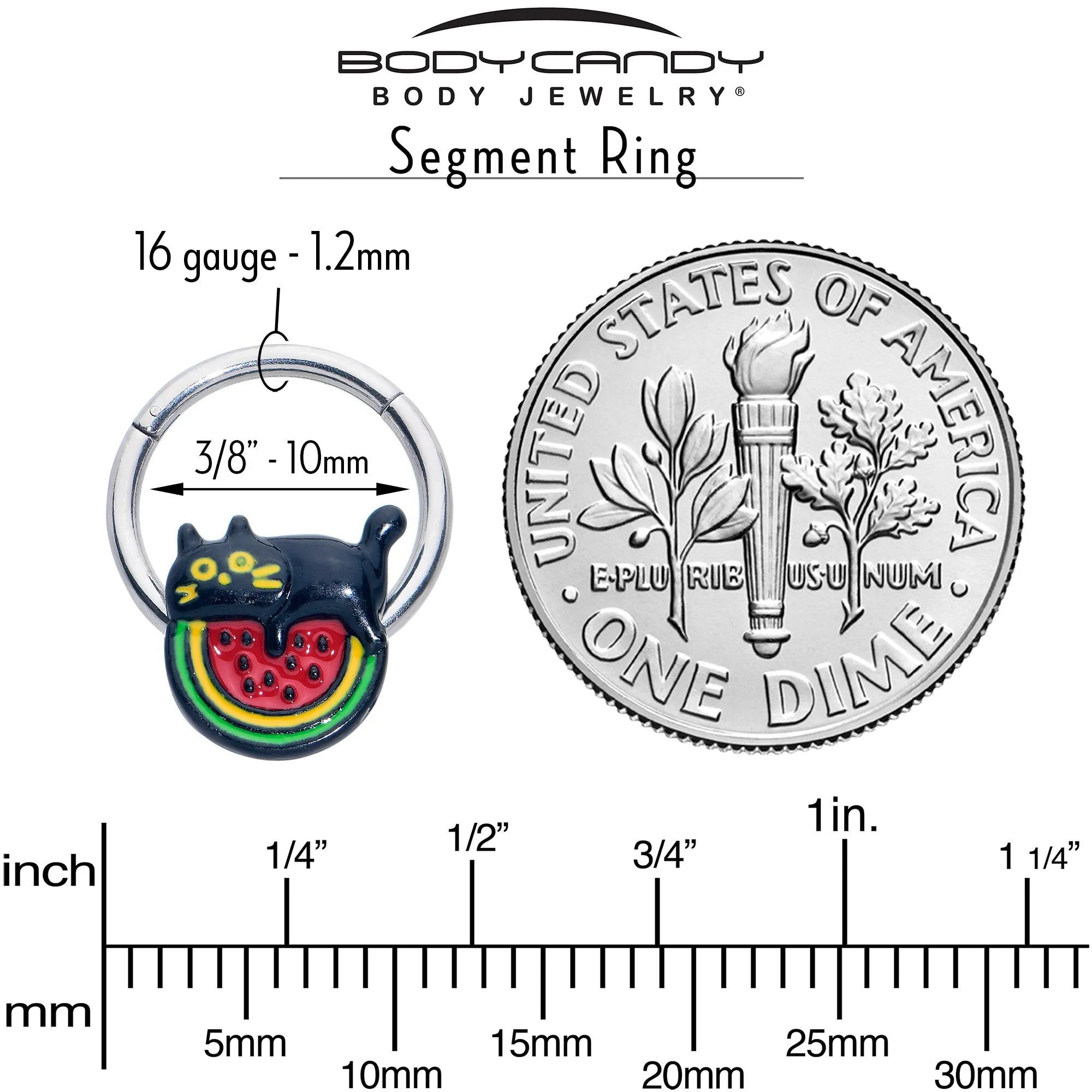 16 Gauge 3/8 Watermelon Cat Love Hinged Segment Ring