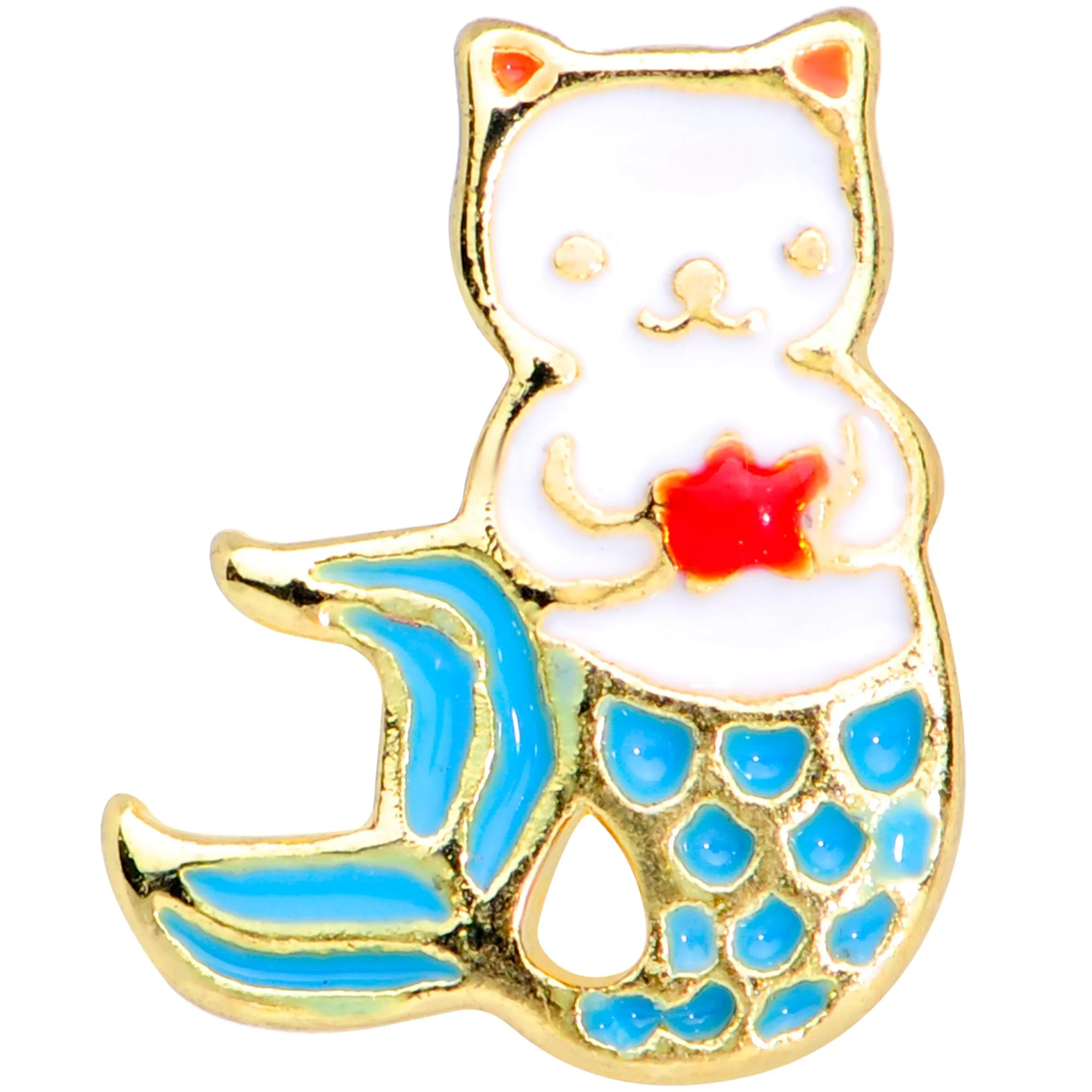 16 Gauge 5/16 Gold Tone Blue White Mermaid Cat Labret Monroe Tragus