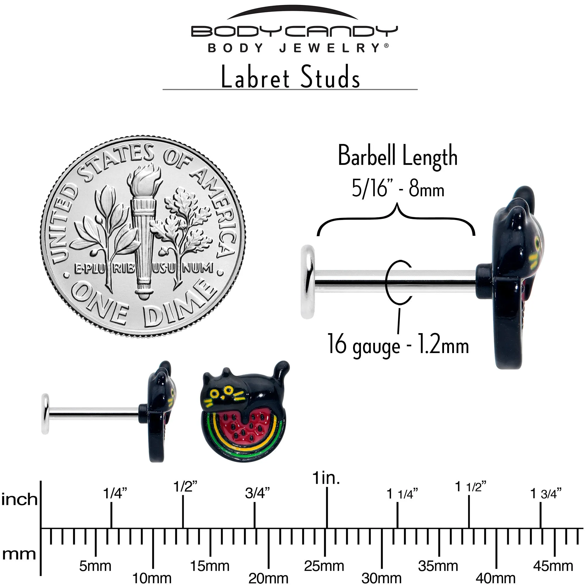 16 Gauge 5/16 Watermelon Cat Love Labret Monroe Tragus