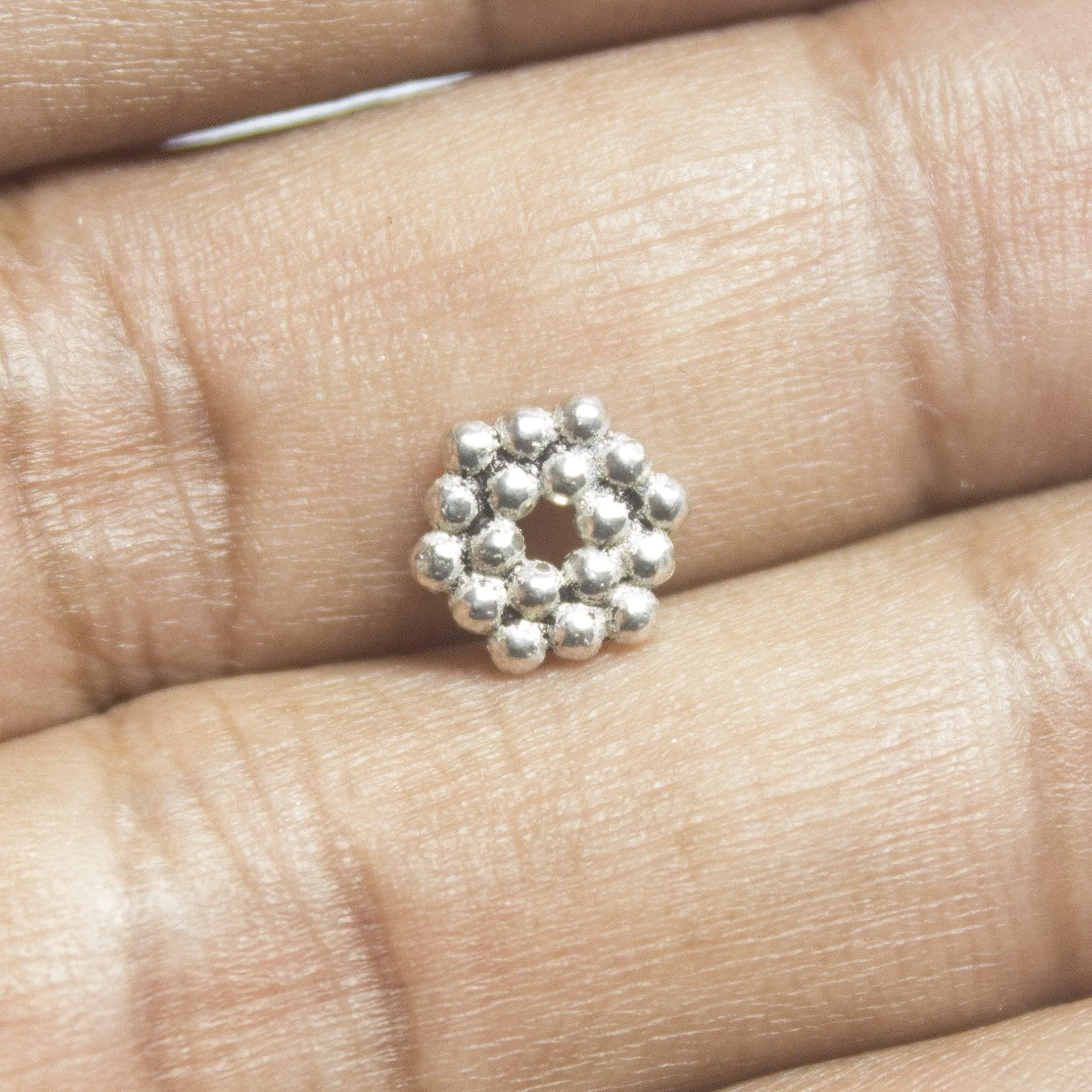 18 Hexagon Spacer Bead Antique Silver Tone Dot Beads