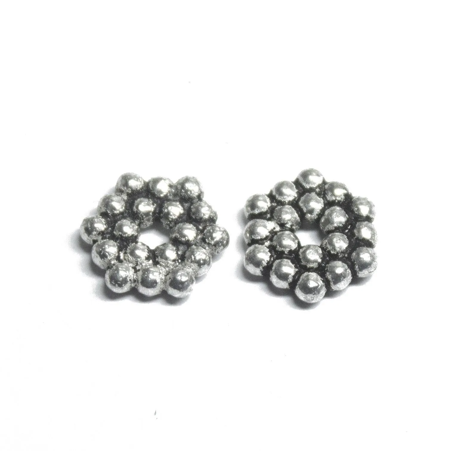 18 Hexagon Spacer Bead Antique Silver Tone Dot Beads