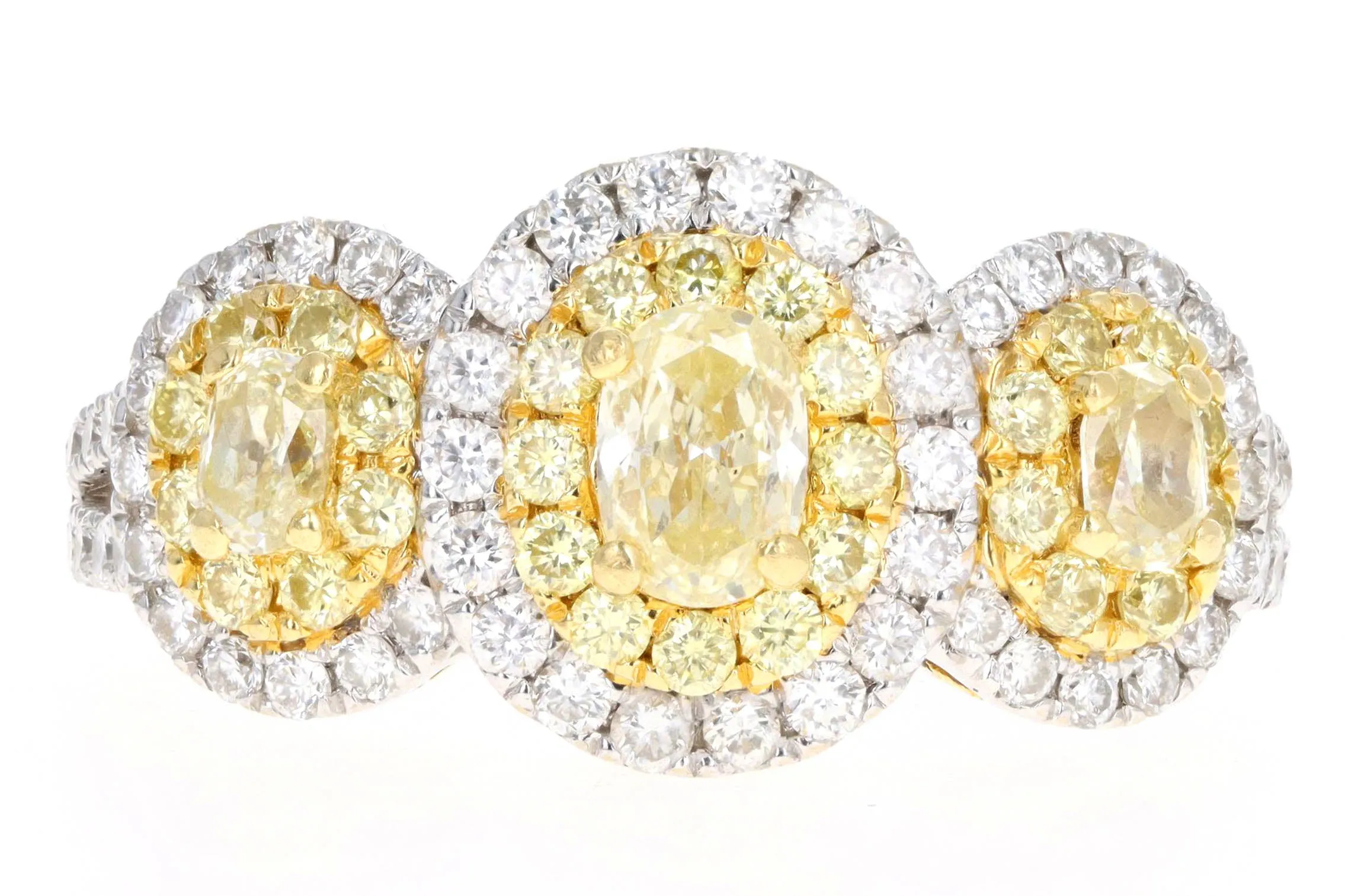 18K Gold 1.50 Carat Total Weight Fancy Yellow Oval Diamond Halo Engagement Ring