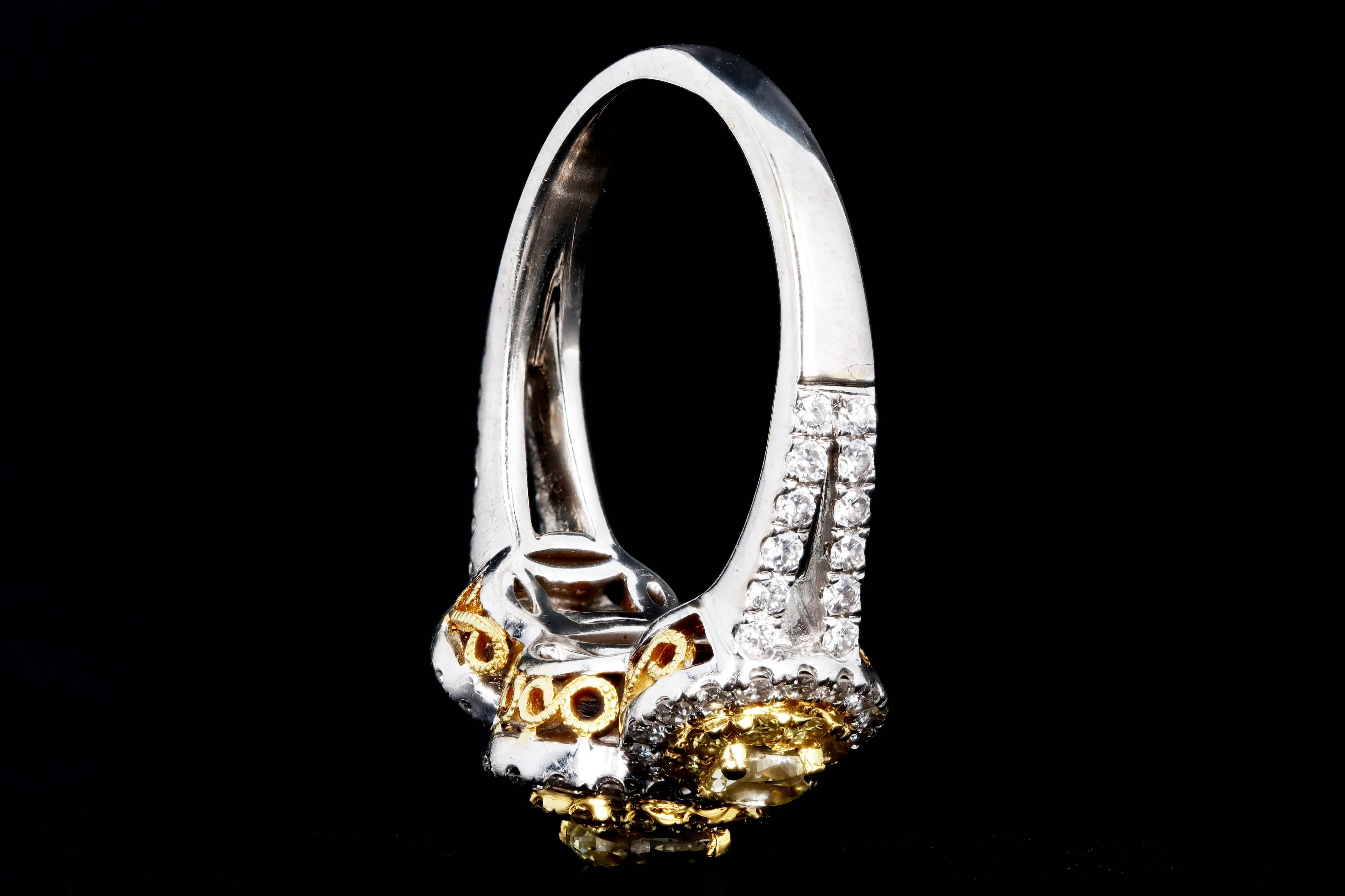 18K Gold 1.50 Carat Total Weight Fancy Yellow Oval Diamond Halo Engagement Ring