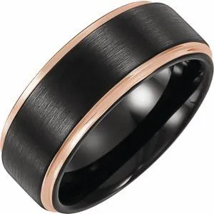 18K Rose Gold PVD and Black PVD Tungsten 8 mm Flat Grooved Band Size 7