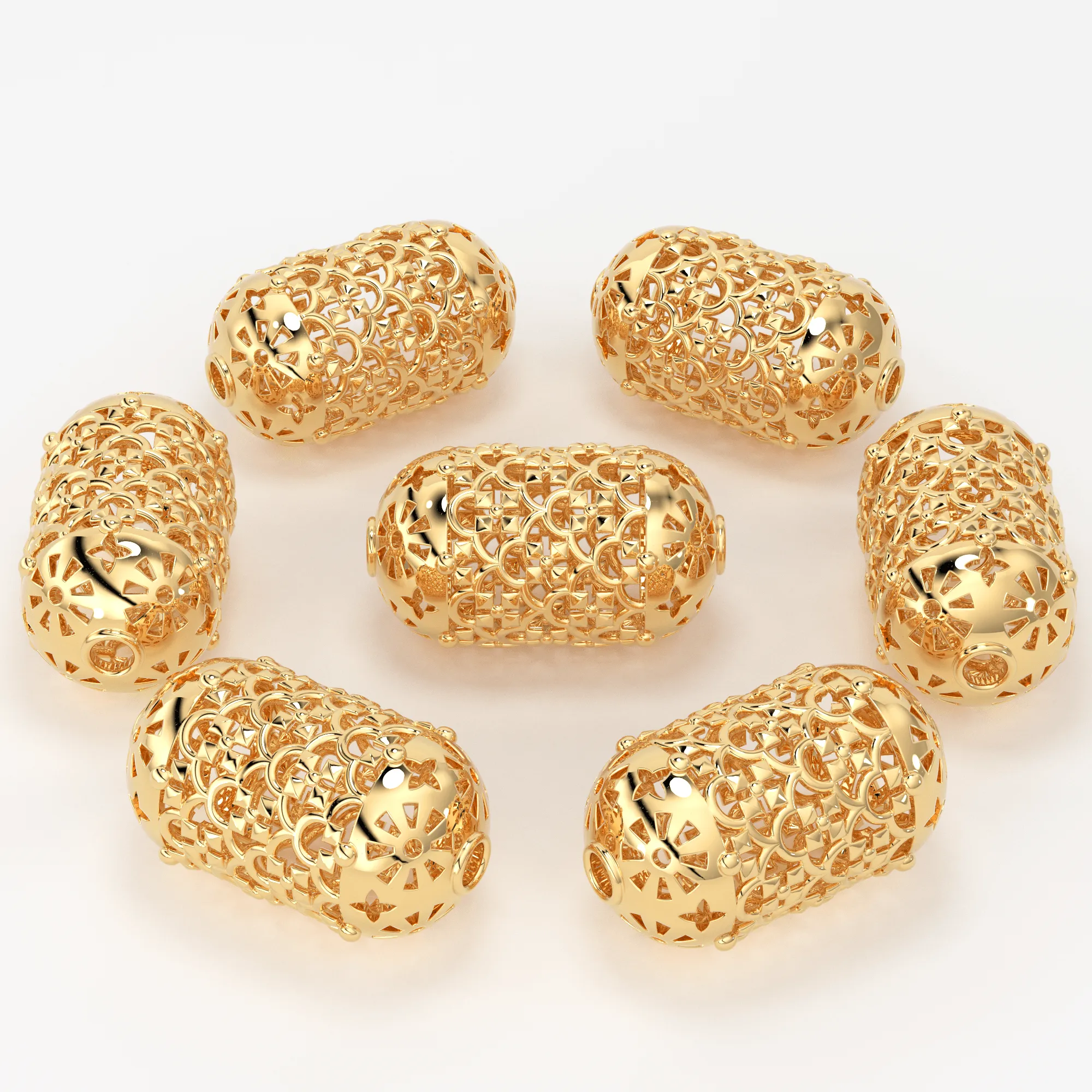 18k Solid Gold Handmade Artistic Roman Oval Spacer Bead Finding 12mm 13mm 14mm