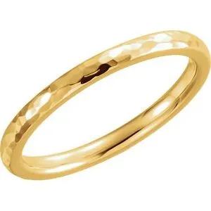 18K Yellow 3 mm Half Round Band with Hammer Finish Size 9
