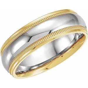 18K Yellow & Platinum 6 mm Grooved Band with Milgrain Size 10.5