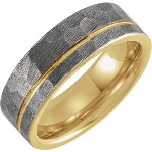 18K Yellow Gold PVD Tungsten 8 mm Grooved Band Size 8 with Hammer Finish