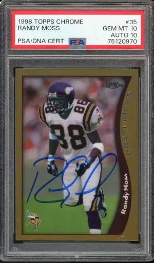 1998 Topps Chrome #35 Randy Moss RC Rookie Vikings On Card 10/10 Auto GEM MINT