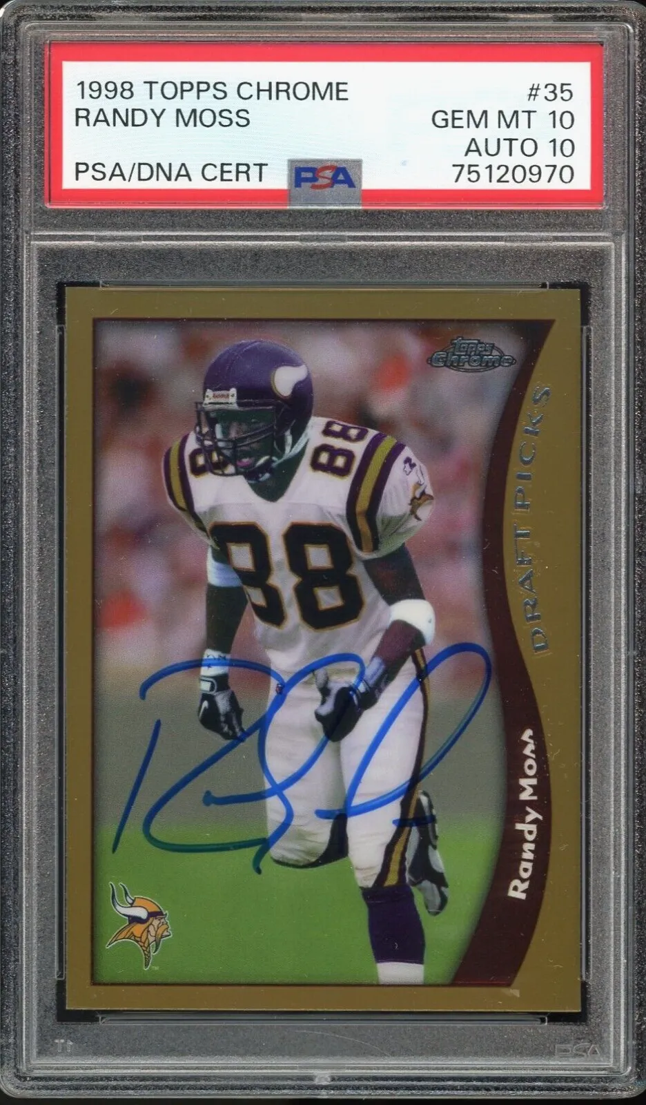 1998 Topps Chrome #35 Randy Moss RC Rookie Vikings On Card 10/10 Auto GEM MINT