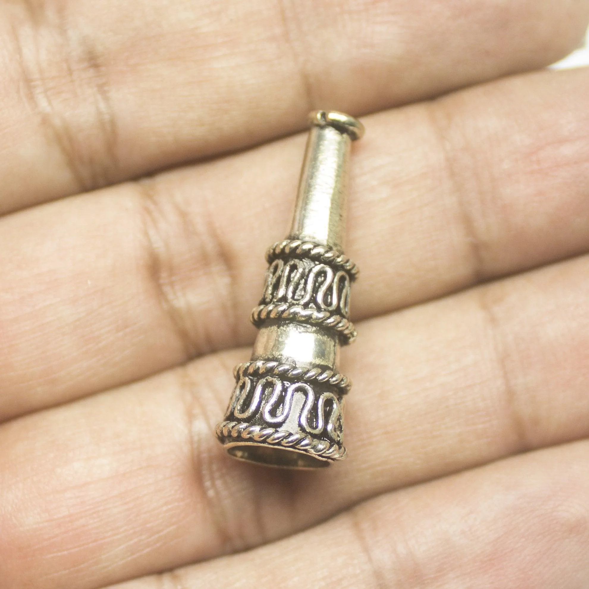 2 Tribal Bead Caps Antique Silver Tone Teardrop Finding - CN045