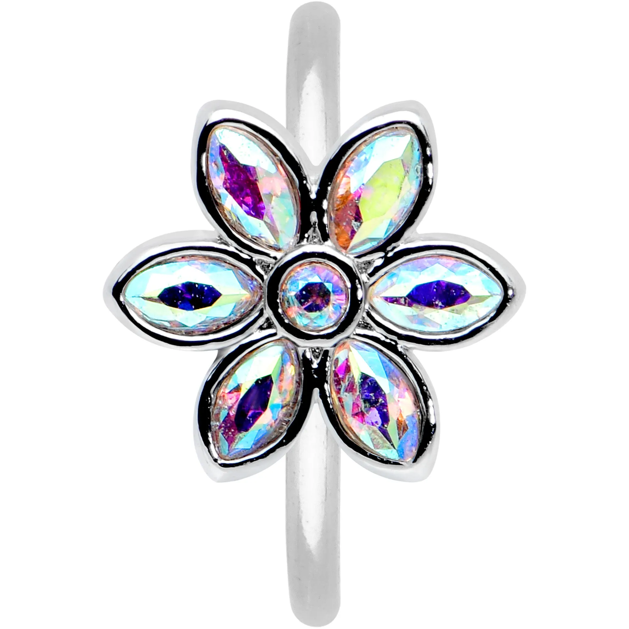 20 Gauge 5/16 Aurora Gem Fancy Flower Seamless Nose Hoop