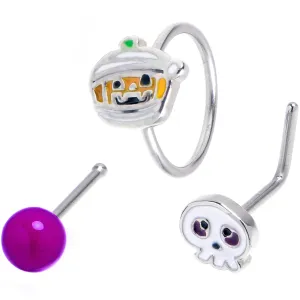 20 Gauge Mummy Pumpkin Skull Halloween Nose Hoop Bone Set of 3