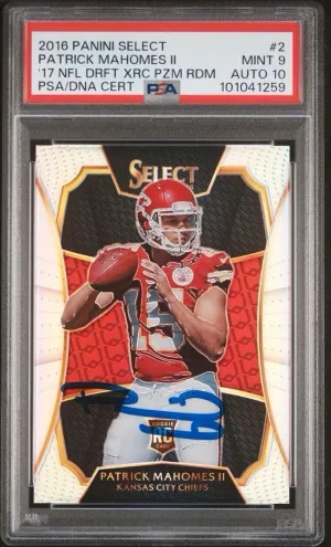 2016 Panini Select 2017 XRC Prizm #2 Patrick Mahomes RC PSA 9/10 Auto MINT