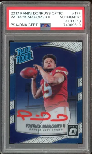 2017 Donruss Optic Rated Rookie Patrick Mahomes On Card PSA Authentic Auto 10