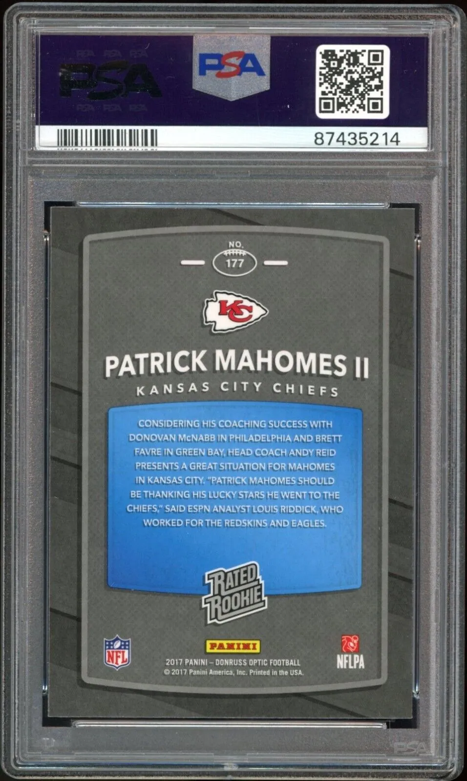 2017 Donruss Optic Rated Rookie Patrick Mahomes RC PSA 10/10 Auto GEM MINT
