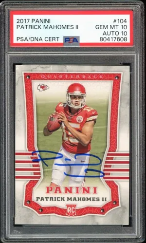 2017 Panini #104 Patrick Mahomes RC Rookie On Card PSA 10/10 Auto GEM MINT