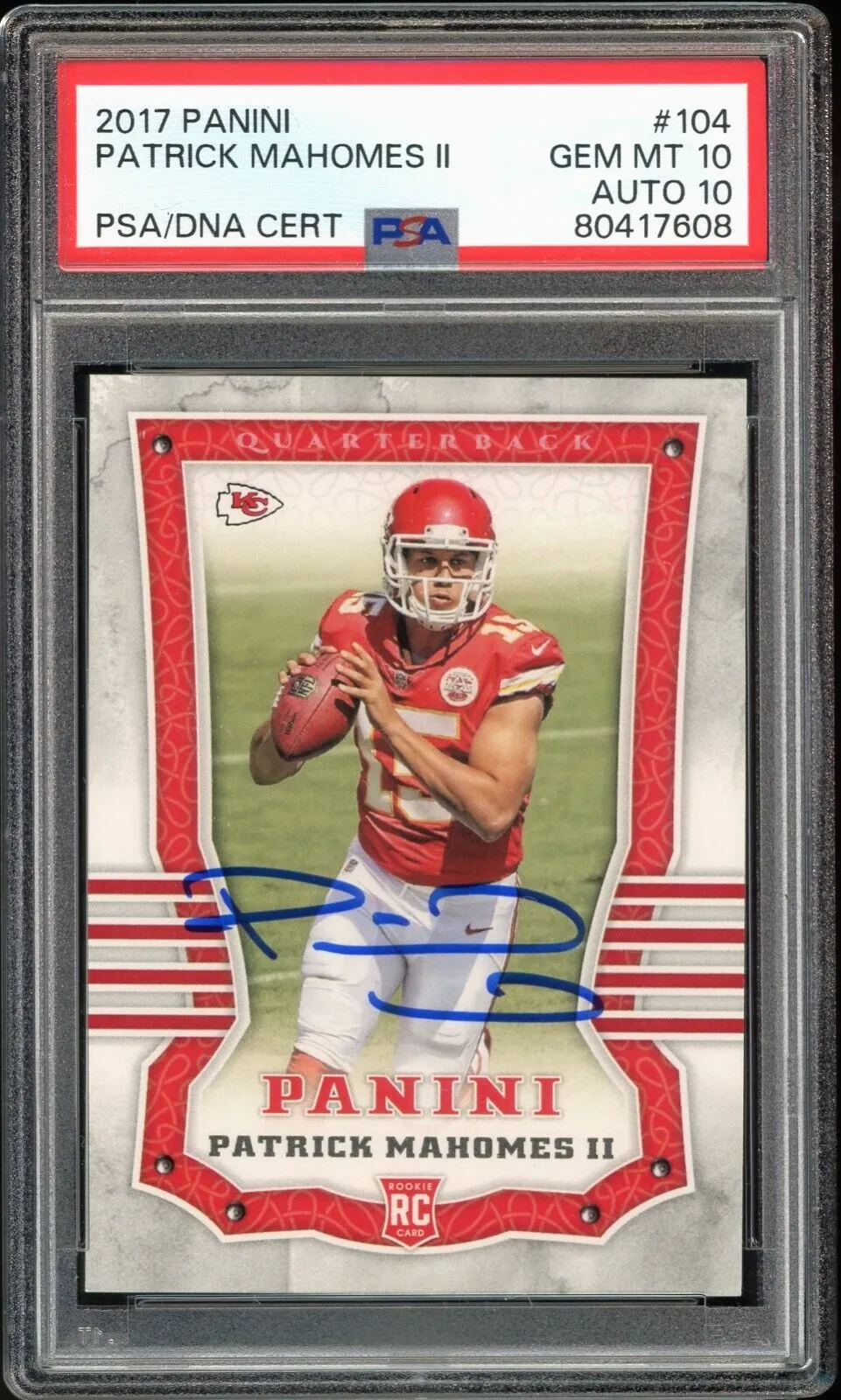 2017 Panini #104 Patrick Mahomes RC Rookie On Card PSA 10/10 Auto GEM MINT
