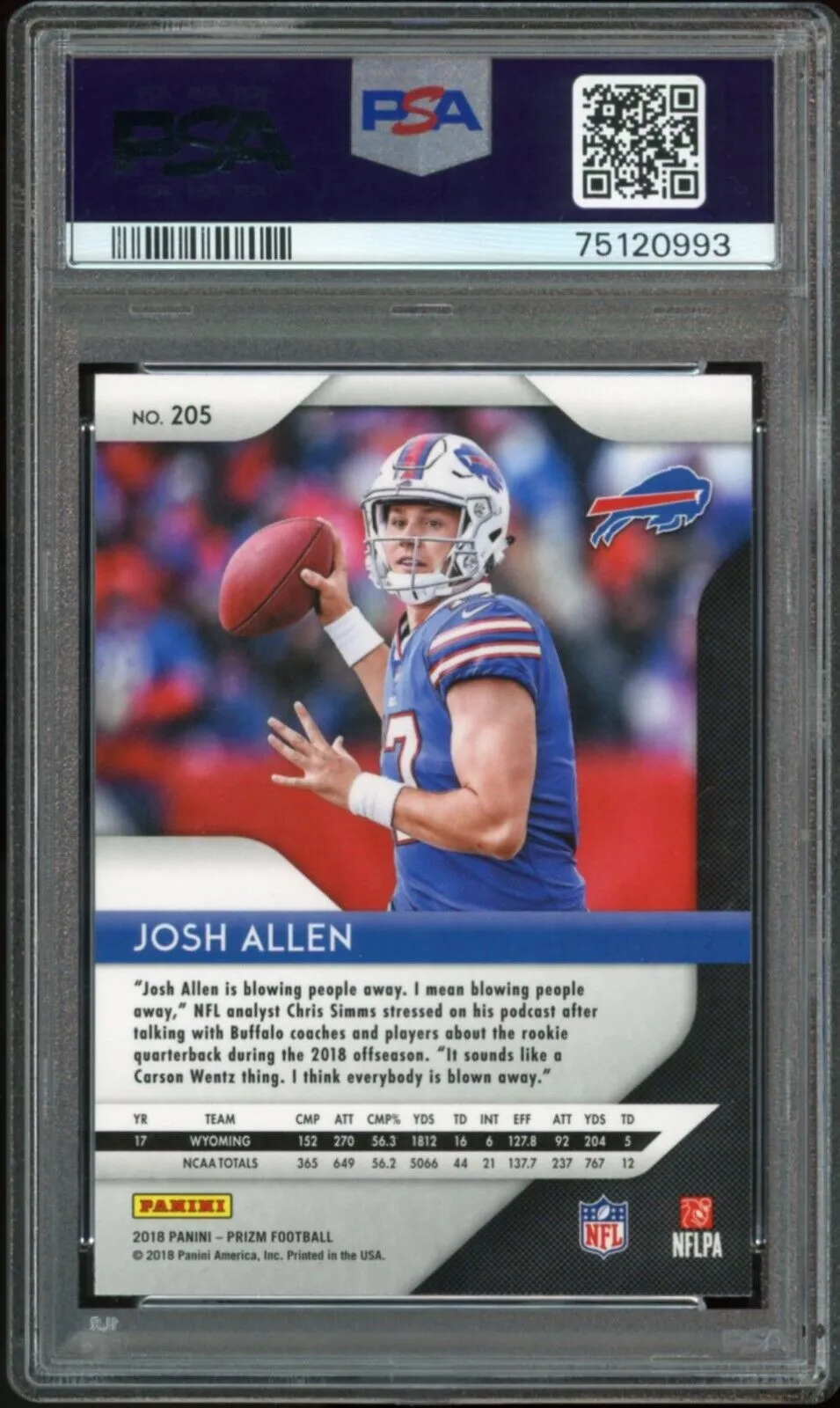 2018 Panini Prizm #205 Josh Allen RC Rookie Bills On Card PSA MINT 9/10 Auto