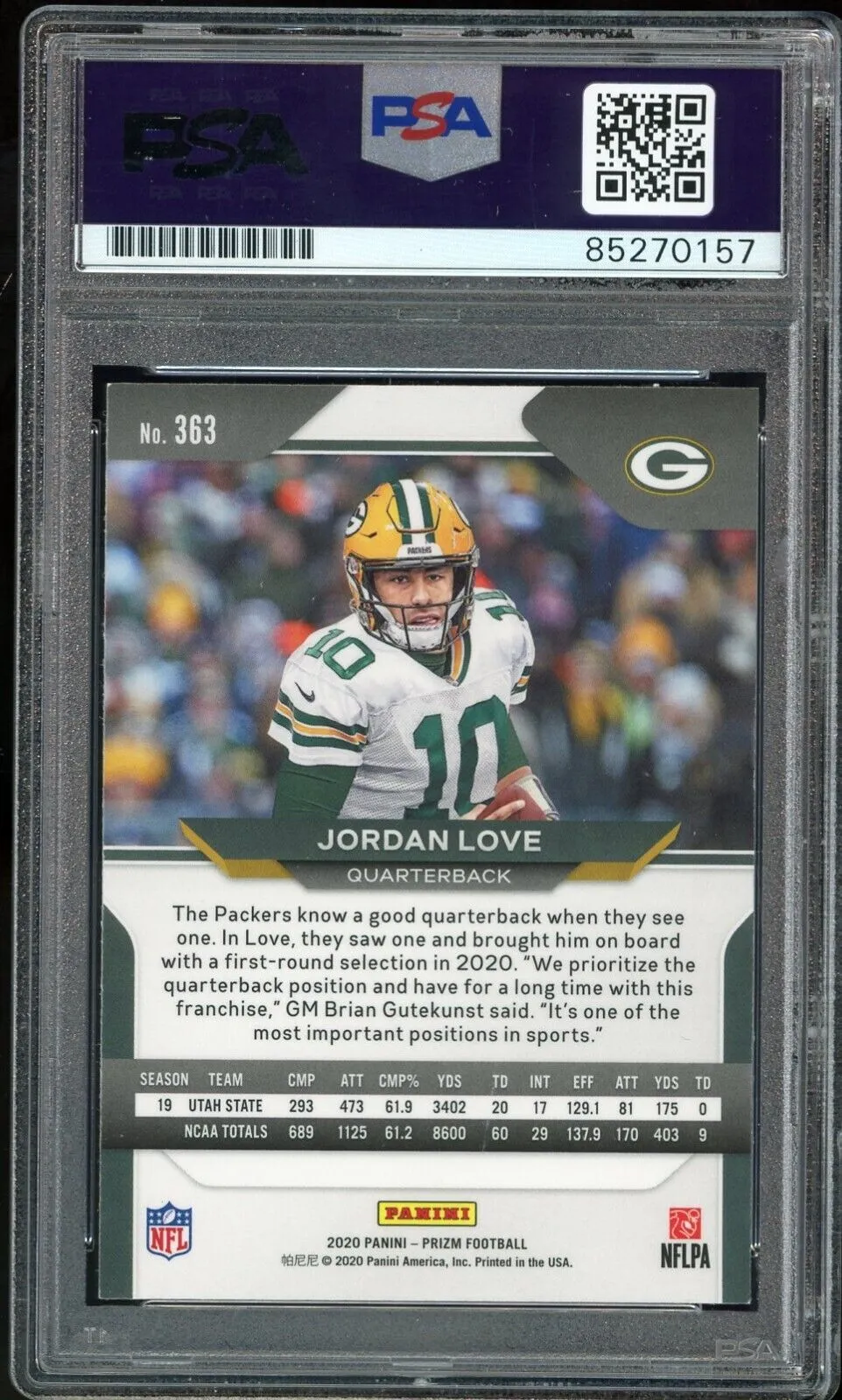 2020 Panini Prizm Jordan Love RC On Card Yellow Ink PSA/DNA Auto GEM MINT 10