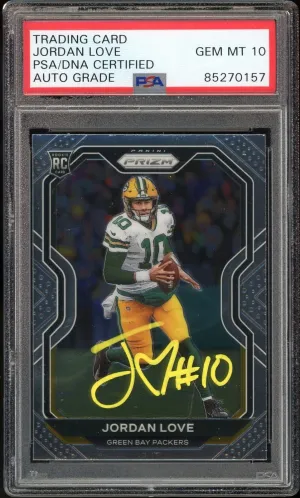 2020 Panini Prizm Jordan Love RC On Card Yellow Ink PSA/DNA Auto GEM MINT 10