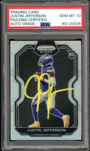 2020 Prizm Black Silver Justin Jefferson RC On Card PSA/DNA Auto GEM MINT 10