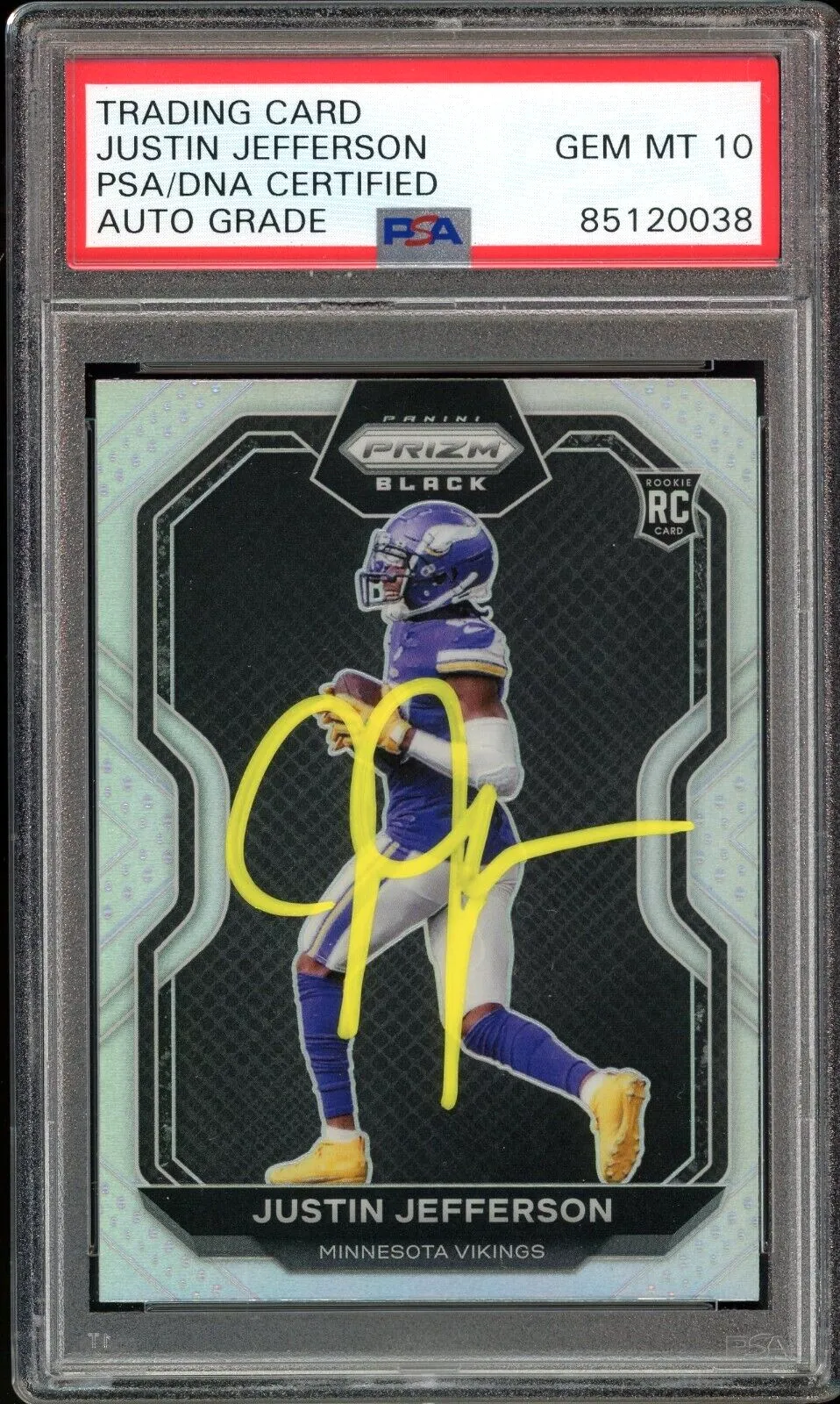 2020 Prizm Black Silver Justin Jefferson RC On Card PSA/DNA Auto GEM MINT 10