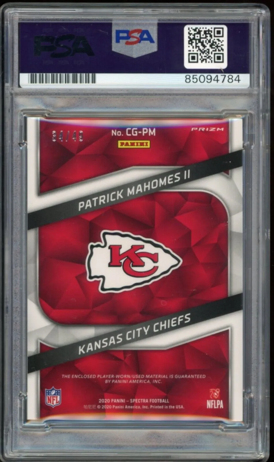 2020 Spectra Champ Jersey Patrick Mahomes RC Rookie PSA/DNA Auto GEM MINT 10
