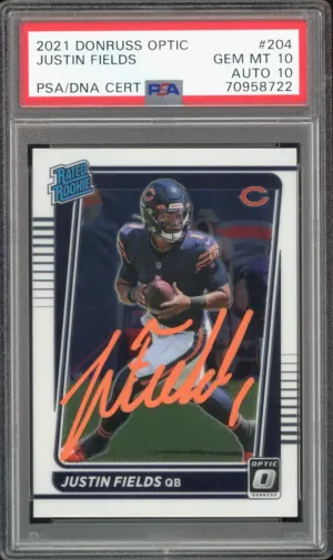 2021 Donruss Optic Rated Rookie Justin Fields RC On Card PSA 10/10 Auto GEM MINT