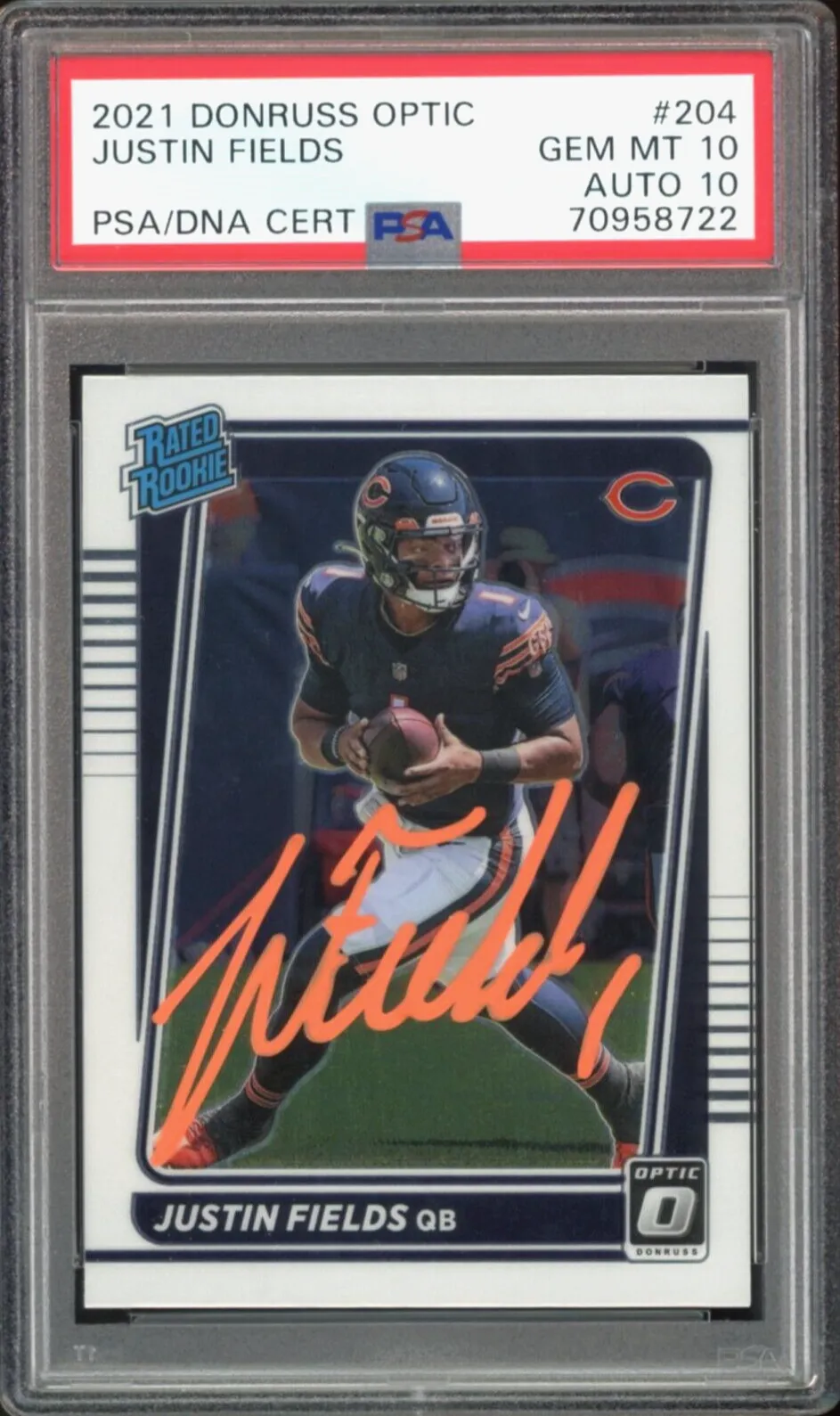 2021 Donruss Optic Rated Rookie Justin Fields RC On Card PSA 10/10 Auto GEM MINT