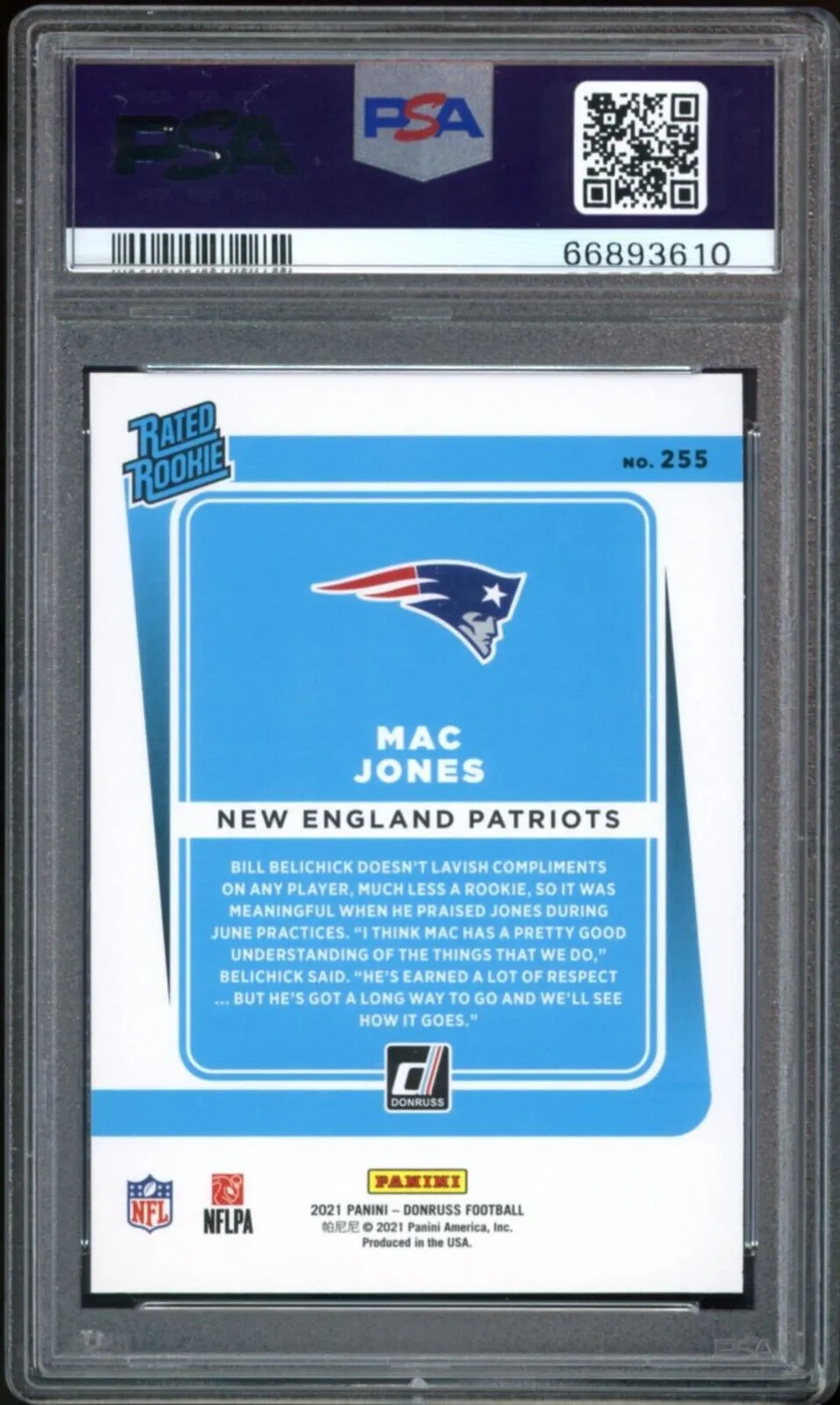 2021 Donruss Rated Rookie #255 Mac Jones RC Patriots PSA 10 GEM MINT