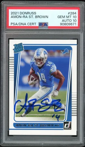 2021 Donruss Rated Rookie Amon-Ra St. Brown On Card PSA 10/10 Auto GEM MINT