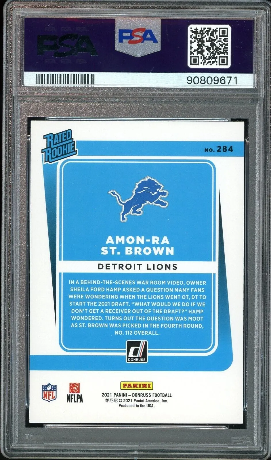 2021 Donruss Rated Rookie Amon-Ra St. Brown On Card PSA 10/10 Auto GEM MINT