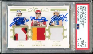 2021 Panini Flawless Triple Patch Mahomes/Allen/Herbert On Card PSA 9/10 Auto