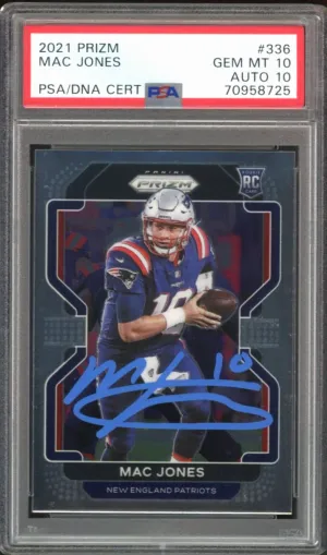 2021 Panini Prizm #336 Mac Jones RC On Card Blue Ink PSA 10/10 Auto GEM MINT