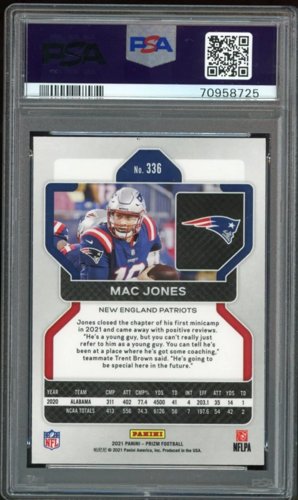 2021 Panini Prizm #336 Mac Jones RC On Card Blue Ink PSA 10/10 Auto GEM MINT