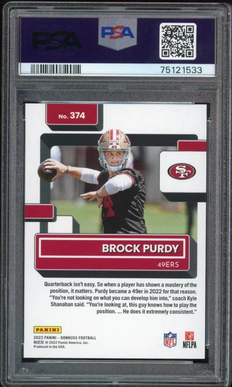 2022 Donruss #374 Brock Purdy RC Rookie 49ers PSA 10 GEM MINT