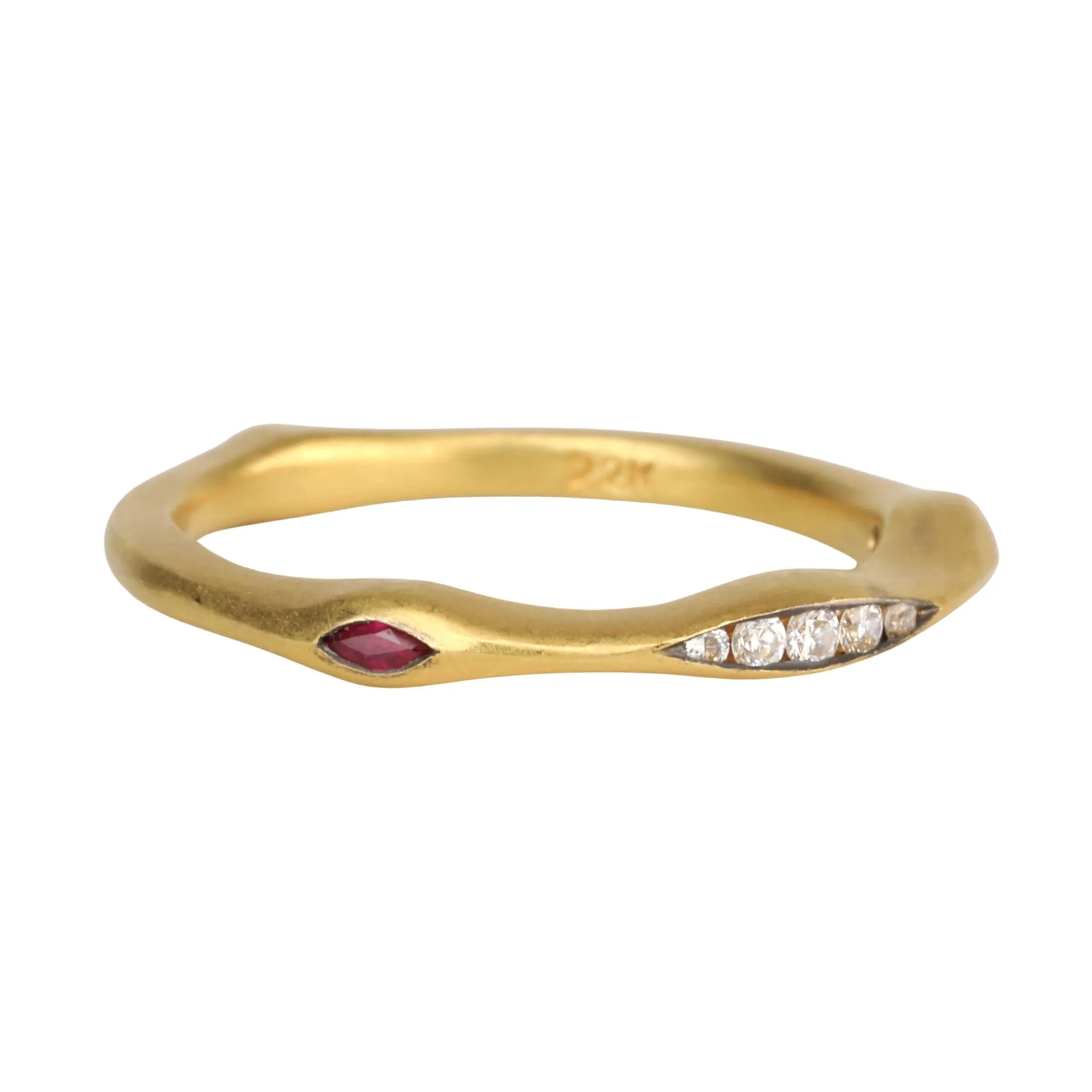 22K Gold Pave Diamond & Ruby "Eye of Horus" Ring