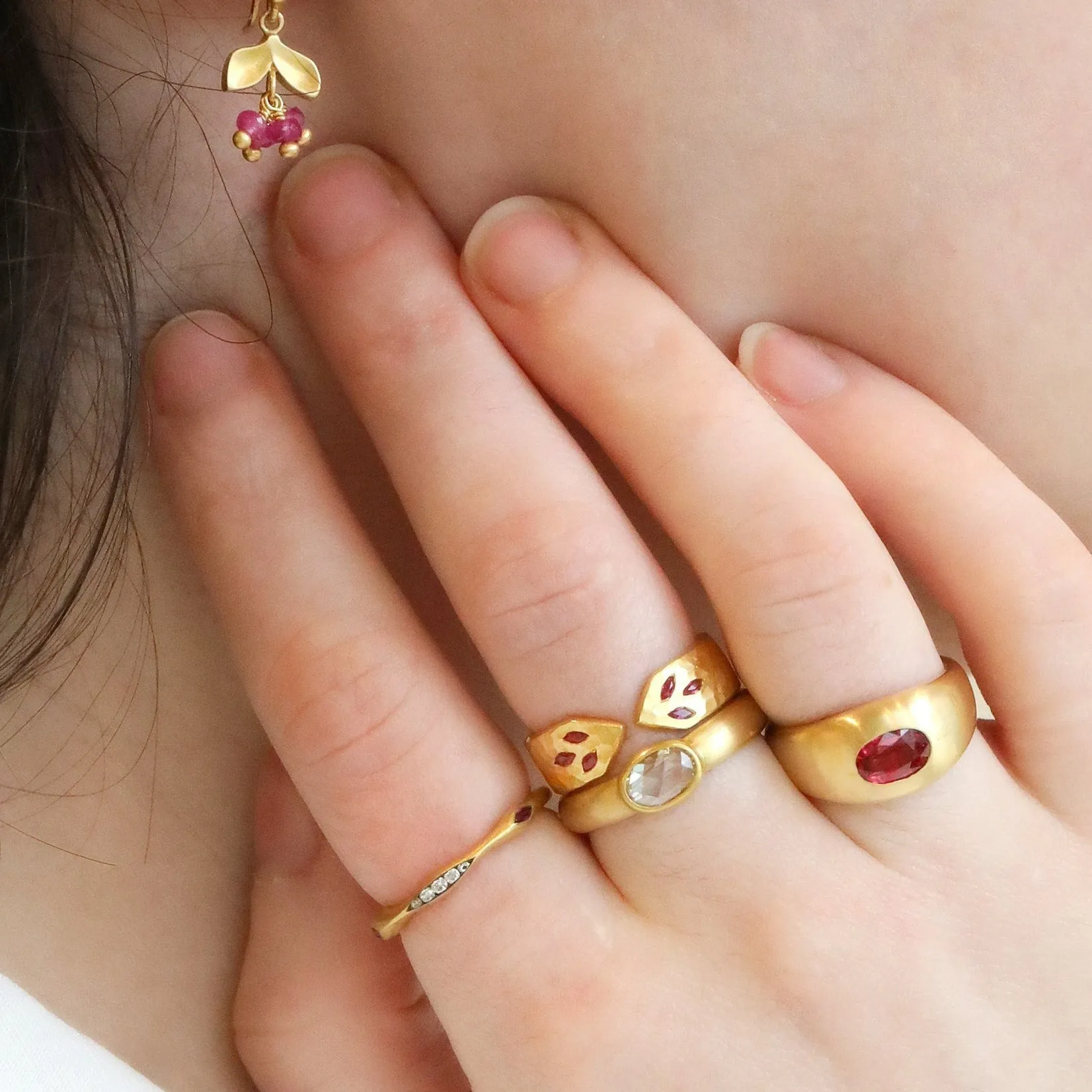 22K Gold Pave Diamond & Ruby "Eye of Horus" Ring